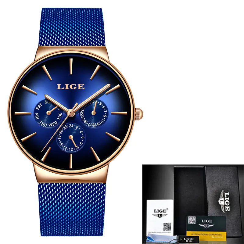 LIGE Popular Mesh Band Quartz Watch