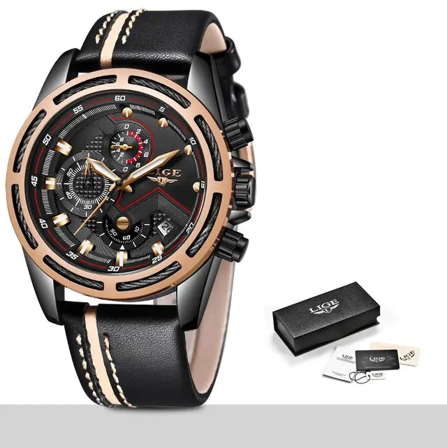 LIGE Multifunctional Waterproof Quartz Watch