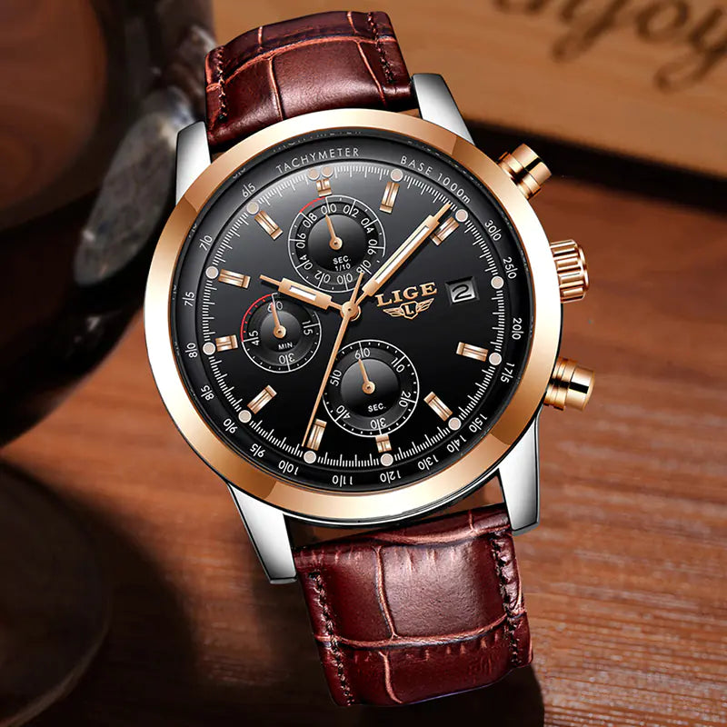 LIGE Multifunctional Waterproof Quartz Watch