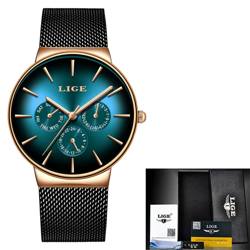 LIGE Popular Mesh Band Quartz Watch
