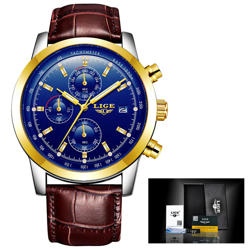 LIGE Multifunctional Waterproof Quartz Watch
